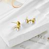 Gold Plated Stainless Steel Spiral Pearl Drop Earrings For Women