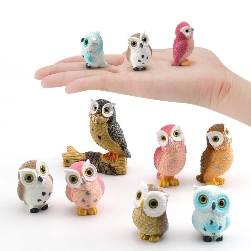 Miniature Cartoon Simulation Owl Figurine Realistic Resin Bird Decoration Cute Kawaii Collectible Home Desktop Figurines