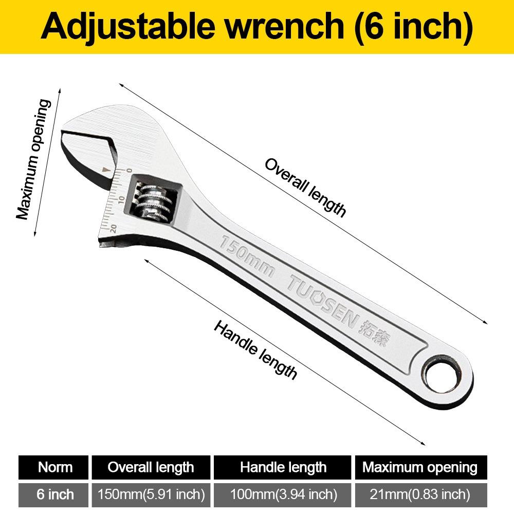 New High-Carbon Steel Adjustable Wrench Long Handle Large Openin Wrench 6-12 Inch Universal Heavy Duty Wrench