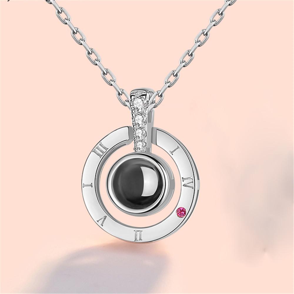 Dropshipping I LOVE YOU In 100 Languages Projection Necklace For Memory Of LOVE Choker Collier Round Shaped Drop Shipping