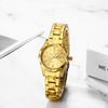 Damen Goldene Analoguhr mit Schlichtem Design, Tagesanzeige, Kalender, 3ATM Wasserdichtigkeit, Edelstahlarmband, Lässiger und Business-Stil -