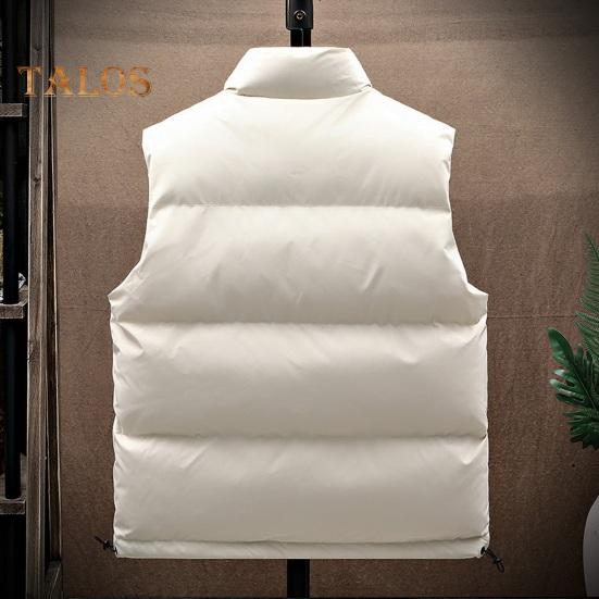 Men Vest Stand Collar Sleeveless Zipper Placket Warm Winter Jacket with Pockets Solid Color Thickened Outerwear