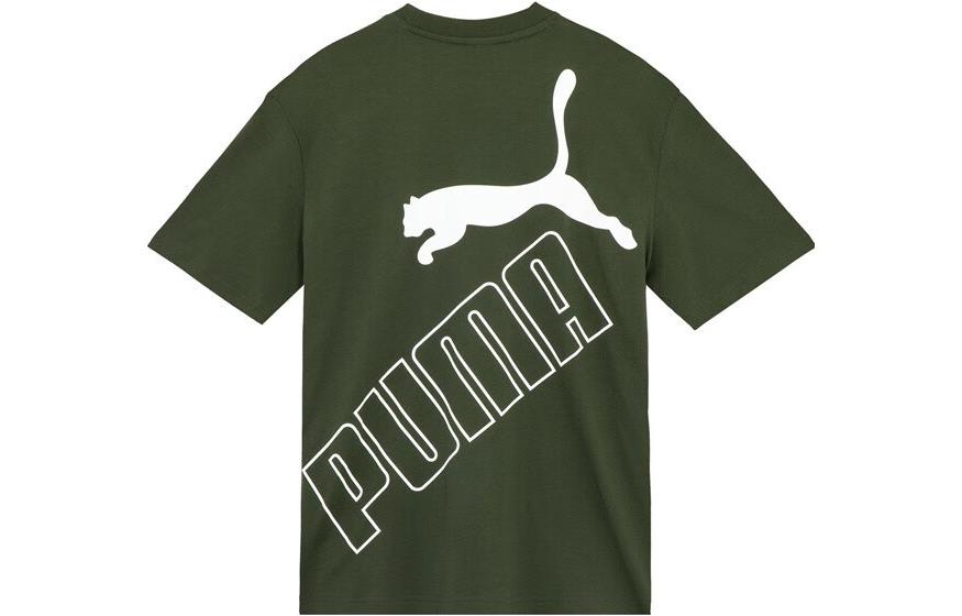 PUMA T Shirts Unisex Army Green Crew Neck Moderate Straight Fit 681936-31 M