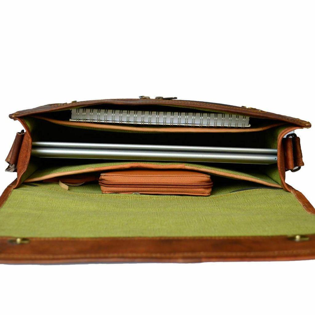 Herr Äkta Getläder Vintage Brun Messenger Axelportfölj Laptopväska