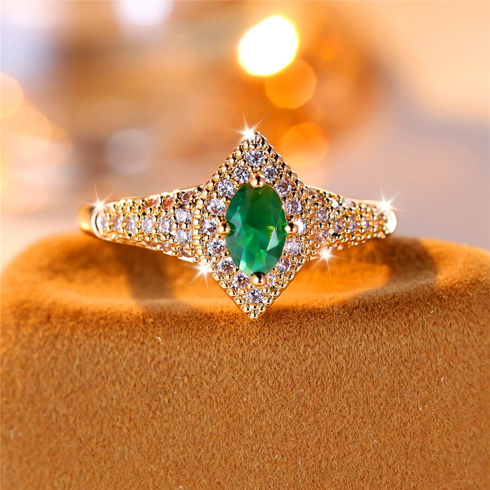 Trendy Green Zircon Crystal Oval Stone Vintage Gold Color Wedding Bands Engagement Rings For Women Men Minimalist Jewelry