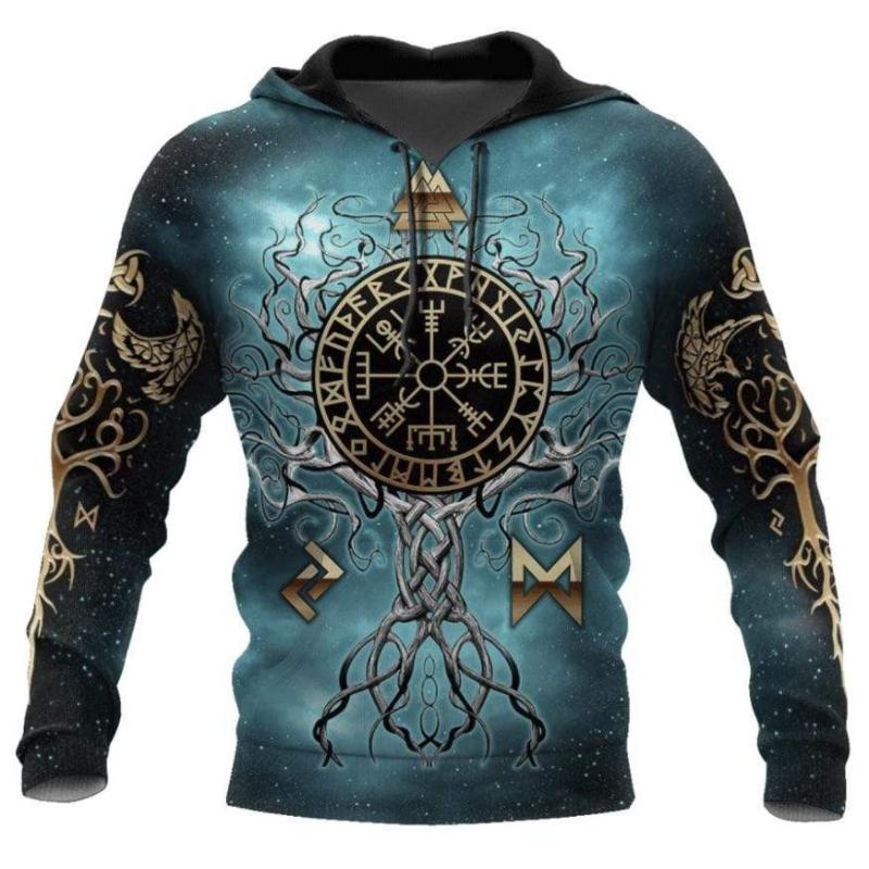 Hoodie Men 3D Print New Viking Mythology Vintage Style Tops Oversized Casual Long Sleeve Pullover Clothes Clothing Spring Autumn