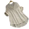 Fashion Women Vertical Stripe V Neck 3/4 Sleeve Button Loose Casual Shirt Blouse