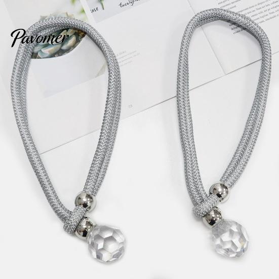 Tool-free Curtain Clips 2Pcs Tiebacks Rope with Crystal Decor, Decorative Tie No Drill Buckle Back, Holdbacks Ropes for Home Office Living Room