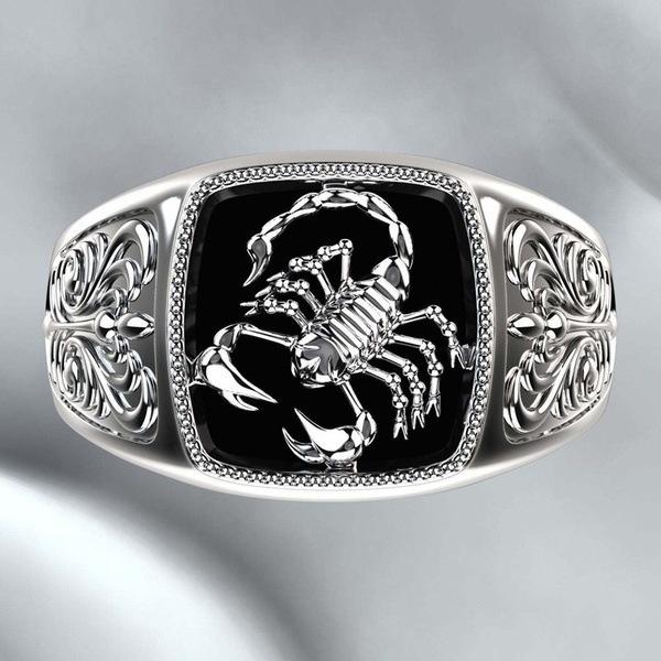 New Scorpio Embossed Men's Ring European and American Silver-plated Poisonous Scorpion Anniversary Round Ring