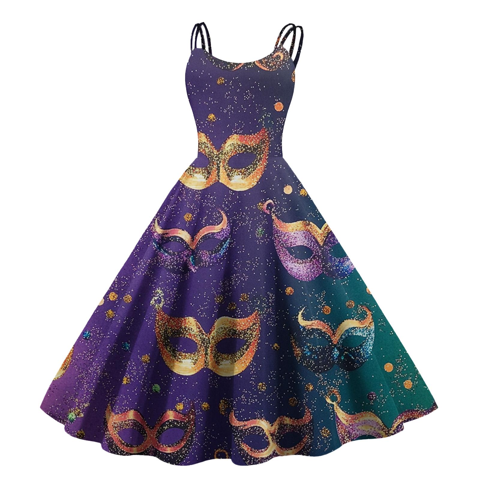 

Women s Halloween Print Sexy Off-The-Shoulder Punk Vintage Dress S