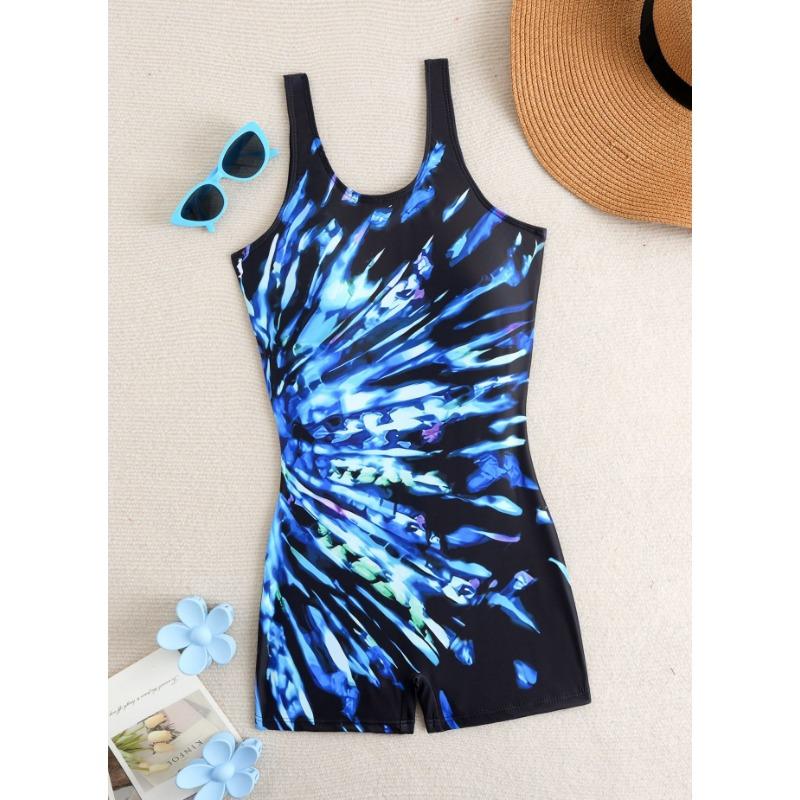 2026 New Racing Swimsuit Women's Personalized Printed One-piece Boxer Briefs Casual Conservative Swimwear