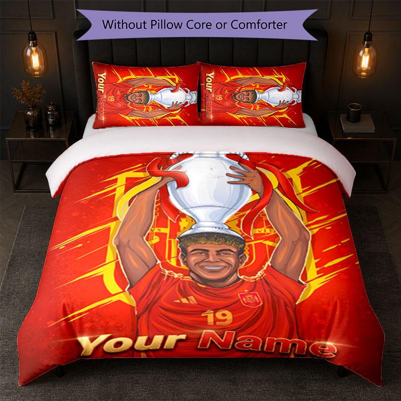 Set Biancheria da Letto Personalizzato con Nome Testo Lamine Yamal 1 Copripiumino+2 Federe Logo Calcio Regalo Personalizzato per Occasioni Speciali Decorazione Camera da Letto