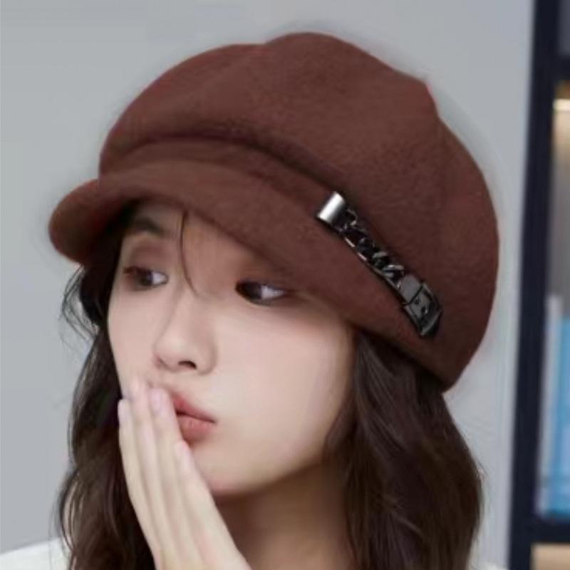 Winter Hat Beret Women Fashion Metal Chain Painter Hat