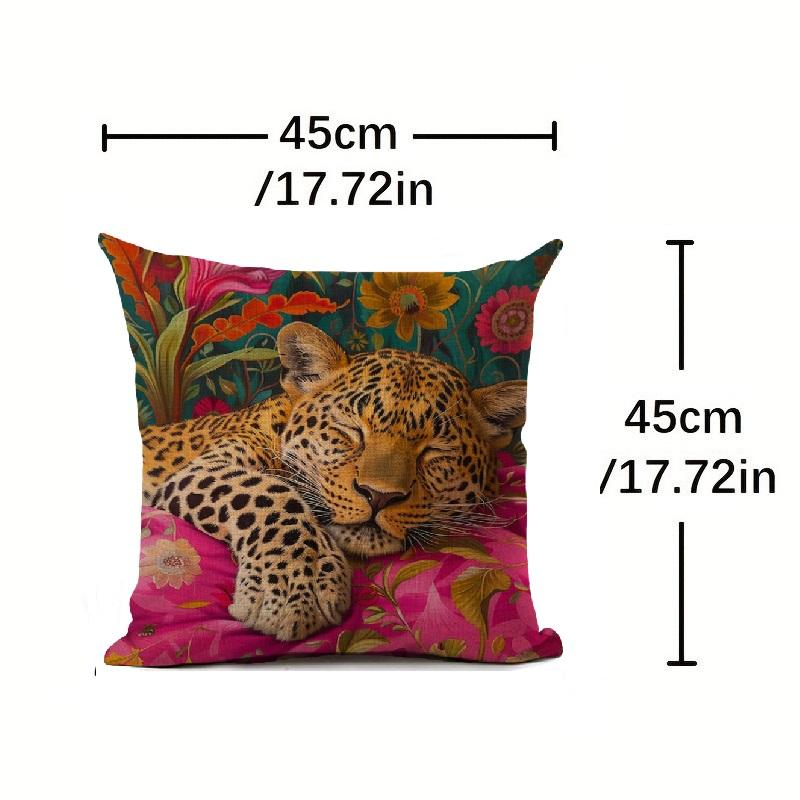 1Pc Animal Theme Decor Pillow Cover Retro Style The Leopard Print Throw Pillows, Square Durable Linen Throw Pillow Covers