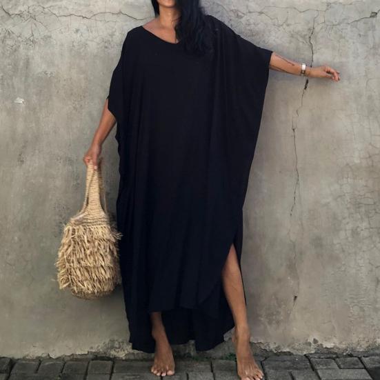 Bikini Cover Up Einfarbig Split Locker sitzende Sonnenschutz Strand Kleid Urlaub