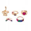 Set Of 5 Golden Rings Retro Punk Vintage Snake Heart Multicolor