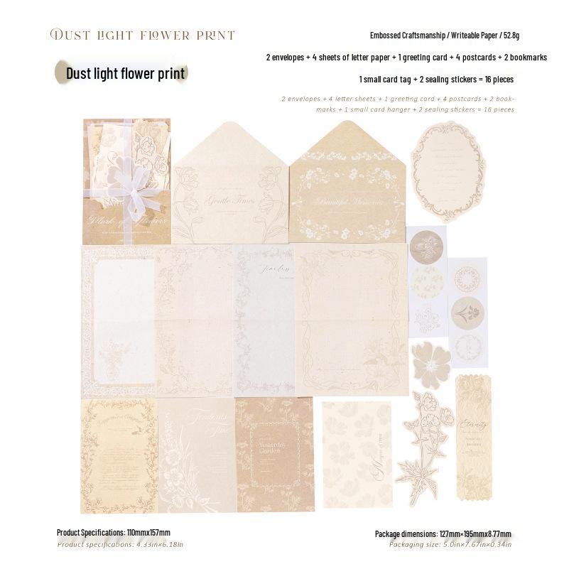 Mò Mò Embossed Letter & Envelope Set: Wish Flower Artistic Style with Greeting Card, Postcard, and Bookmark.