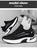 Men's 8CM Hidden Height Flyknit Running Shoes with Thick Platform Sole, Mesh Upper, White.