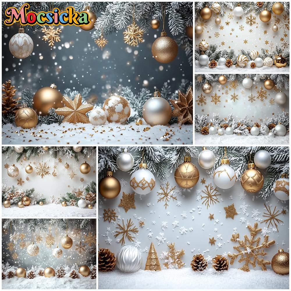 Mocsicka Winter Snowflake Photography Background Christmas New Year Party Snow Ball Decoration Birthday Photo Backdrop Wallpaper