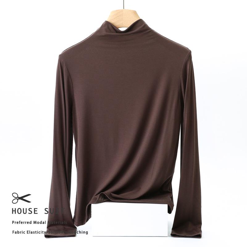 Women's Slim Fit Modal Long Sleeve High Neck Top - Fashionable, Versatile Base Layer for Spring/Autumn