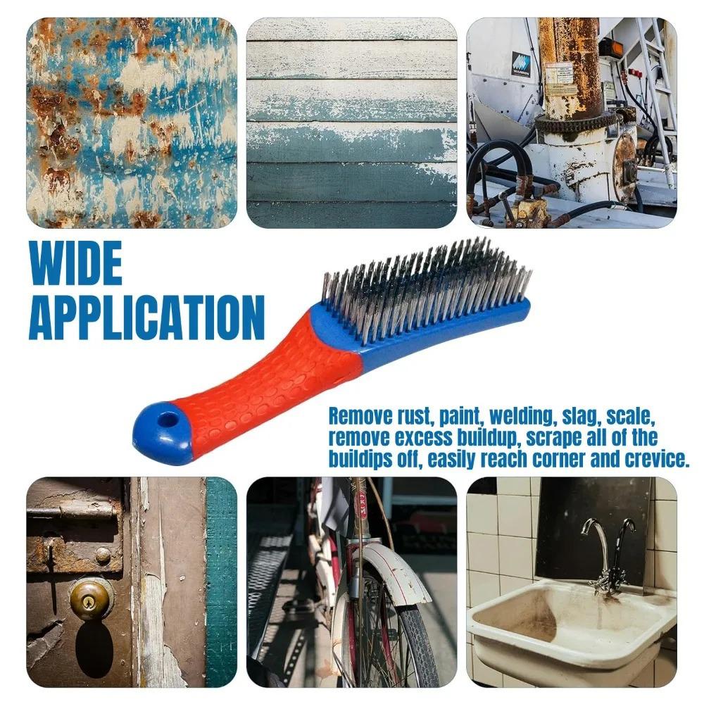 Stainless Steel Wire Brush for Paint and Rust Removal, Wooden Handle Fish Scale Brush, Plastic Handle Brush for Antique Items and Stain Removal