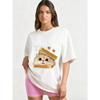 Oversized T Shirt Black Cat With Toast Print And Text For Casual Wear