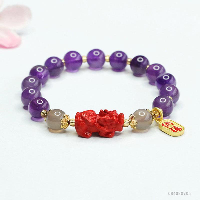 Juan Yu Nine Purple Li Fire Amethyst & Red Sand Pixiu Bracelet