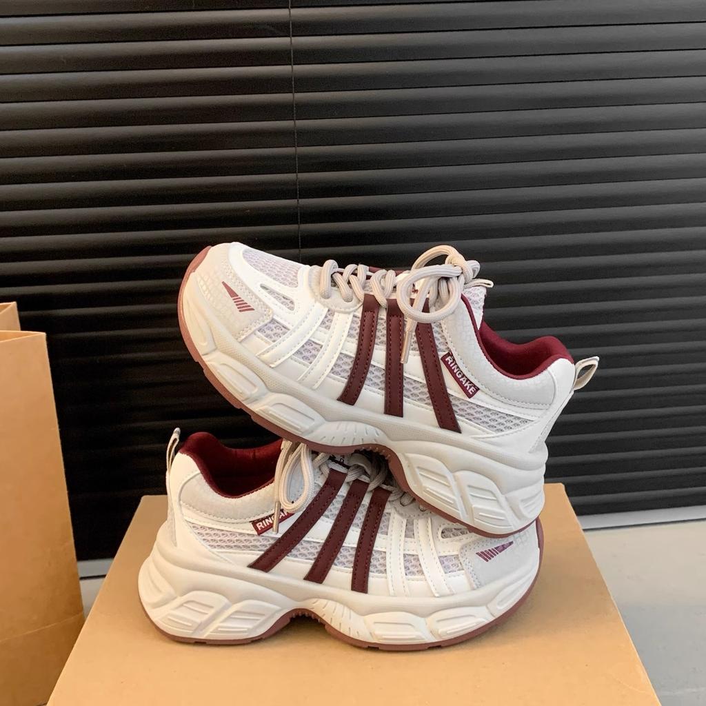 Dad Shoes Girl 2025 Autumn New Leather Surface Waterproof Soft Sole Thick Sole Heightening Student Sports and Leisure Shoes