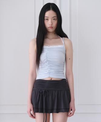 Seoulli Layered Lace Shirring Top [Misty Blue]