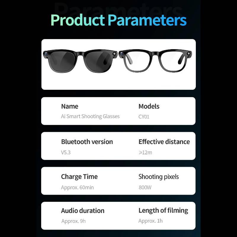 Multifunctional Smart Glasses 4K HD Object Recognition Photo Video Anti-shake 800w Camera Al Conversation Translation Smart Sunglasses IP67 Waterproof