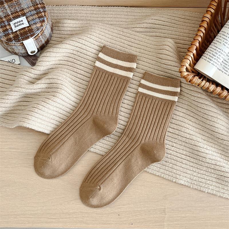 Spring and Autumn Mid-calf Cotton Socks for Women, Anti-odor Double-needle Pile Socks, Long Stockings for Warmth In Autumn and Winter