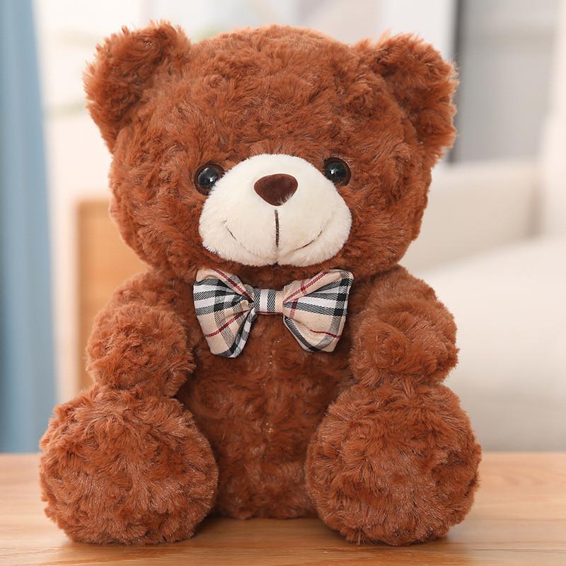Cute Teddy Bear Plush Toy With Checkered Bow Decoration For Kids Gift Birthday