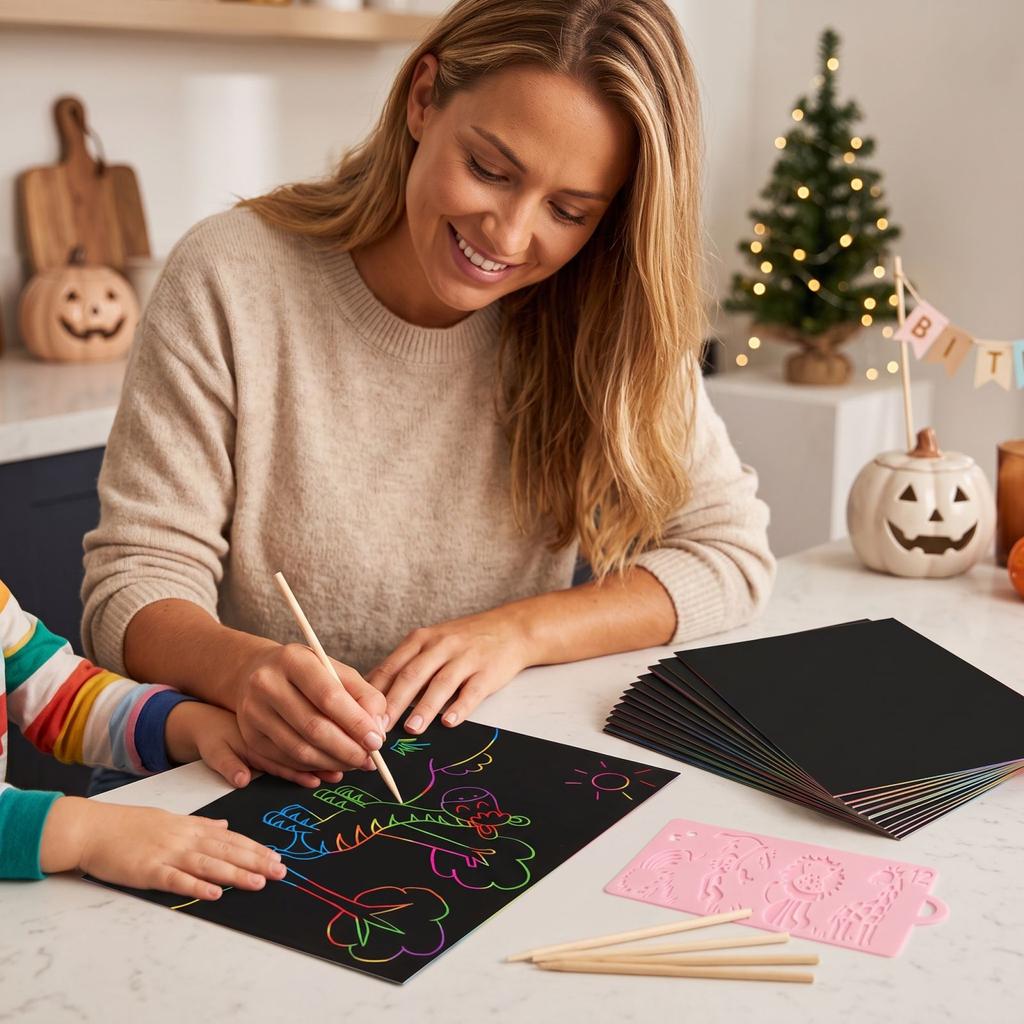 Set - 50 Sheets of Scratch-Off for Kids Crafts, Party Games, Halloween, Back To School, Christmas & Birthday Gifts
