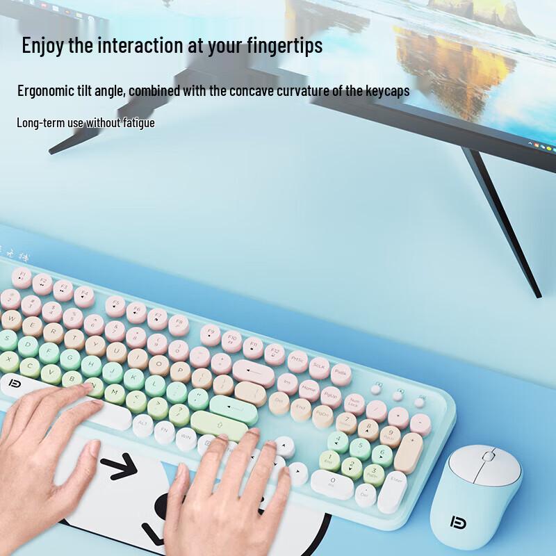 Fude EK8870 Retro Wireless Keyboard Mouse Set