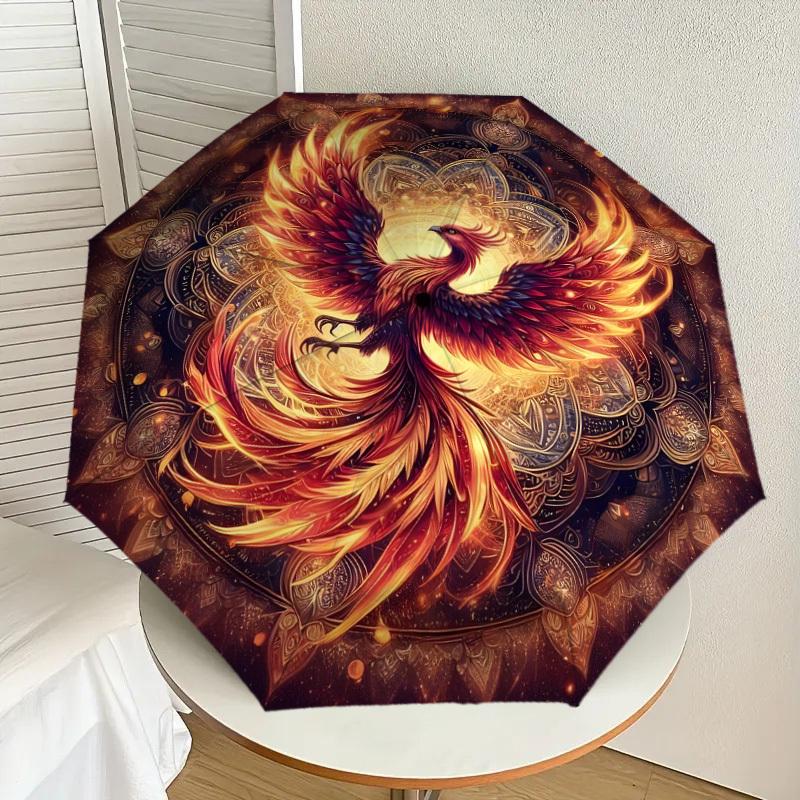 

1pc Phoenix Rising Mandala Artwork Umbrella with Plastic Handle,Suitable for All Seasons Home Travel Outdoor UmbrellaDD1708