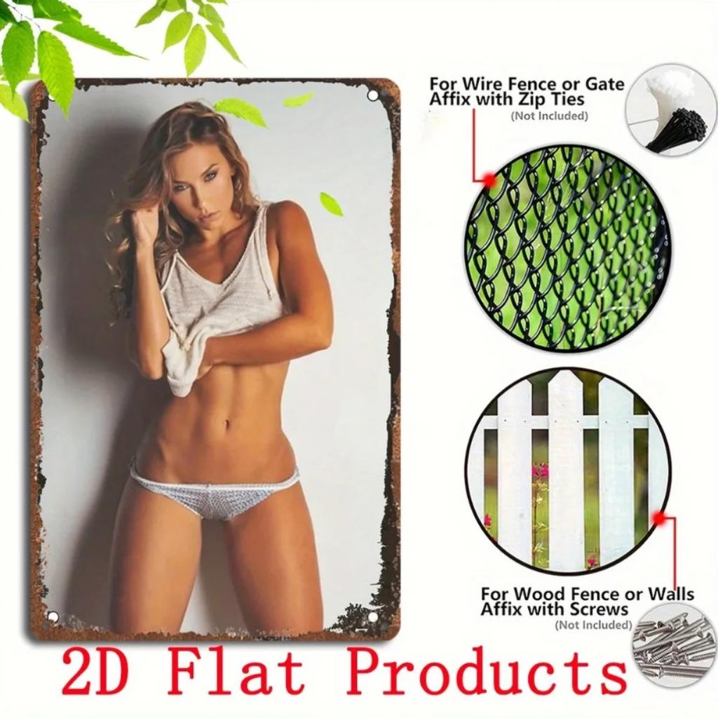 Vintage Metal Wall Art 12x8 Inch Pin-Up Girl Swimsuit Retro Home Bar Decor