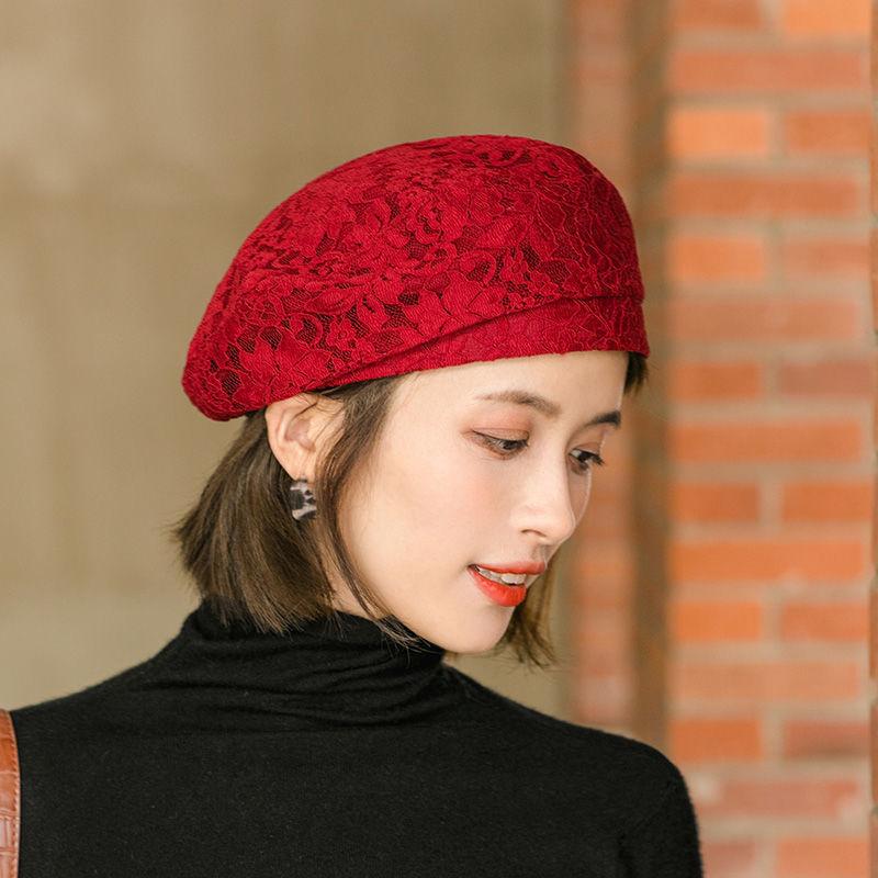 Béret en dentelle pour femme Chapeau de printemps et d'été Dames Japonais Automne Et Hiver Tout-match Chapeau de peintre Béret octogonal pour fille de rue