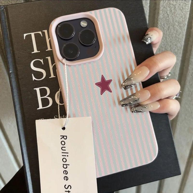 Blue Striped Star Lichee Pattern Phone Case For iPhone 11 12 13 14 15 16 17 Pro Max XS X XR 16 Plus 16E Shockproof Bumper Cover