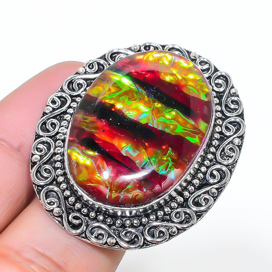 Natural Ammolite Gemstone Handmade 925 Sterling Silver Jewelry Ring Size 10 AR-16997