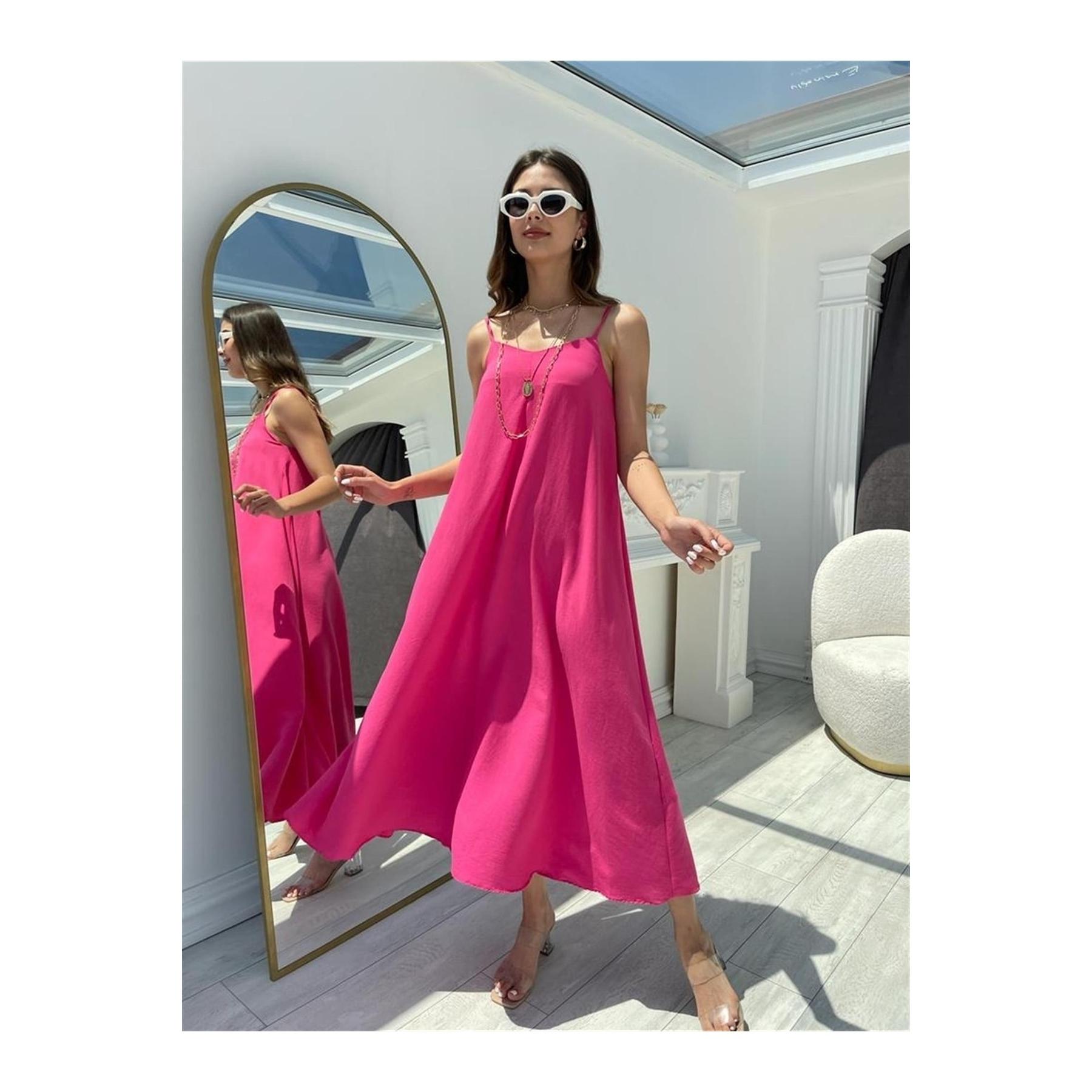 

Розовое свободное платье из лиоцелла с регулируемой веревкой Neqru