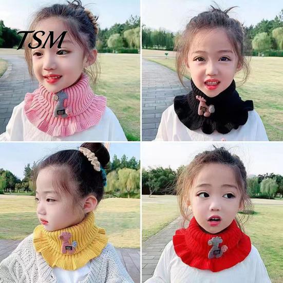 Kids Neck Scarf Warmer Cartoon Giraffe Ruffle Knitted Windproof High Elasticity Keep Warm Ultra Soft Fake Collar for Winter