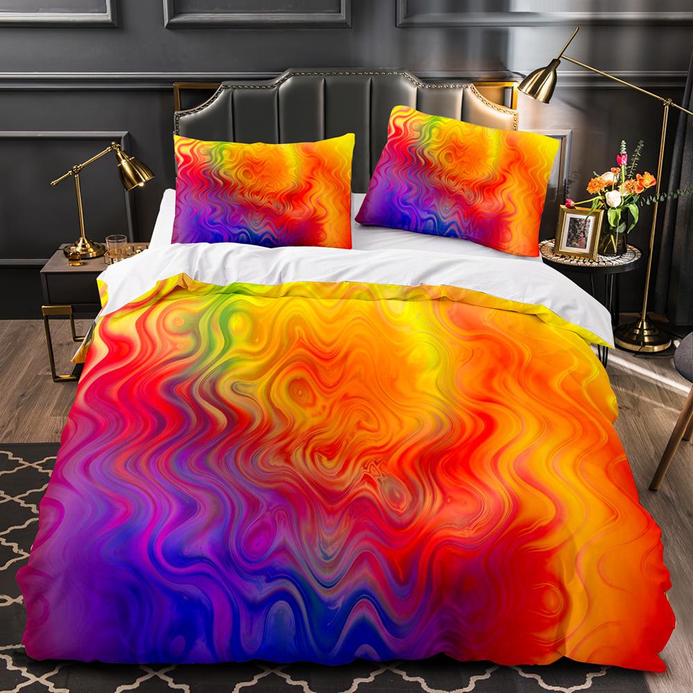 Girls Rainbow Wave Duvet Cover, Adults Trippy Iridescent Curved Fluid Tie Dye Pattern Abstract Art Bedding Set Queen Full Size