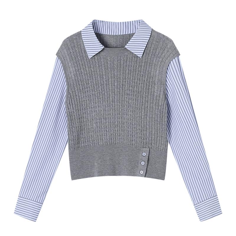 Xiangying Miu Series Women s Faux Two-Piece Lapel Knit Top S