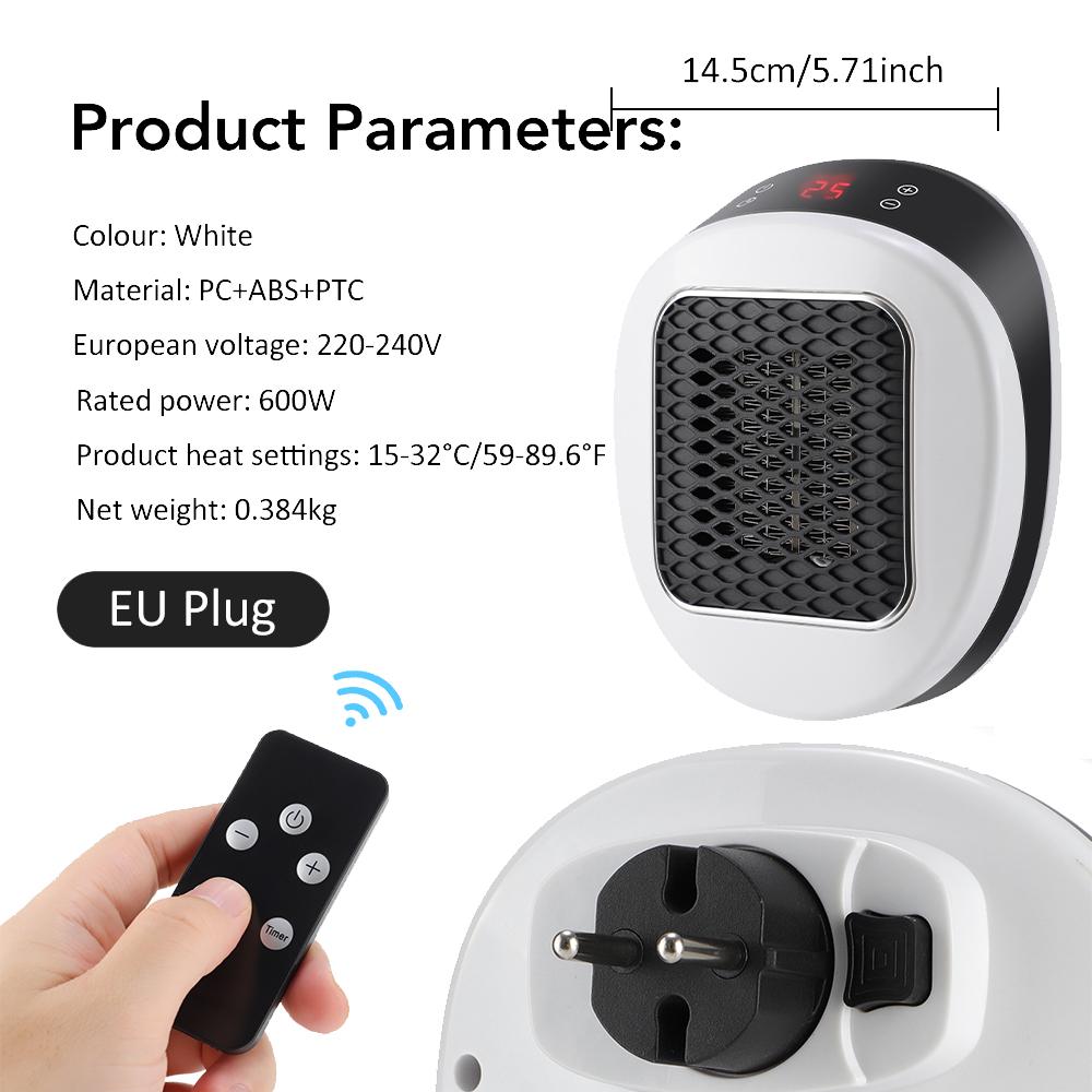 Wall Outlet Space Portable Electric Heater Room Heater Home Appliance Warm Air Blower Winter Fast Warmer Machine Remote Control