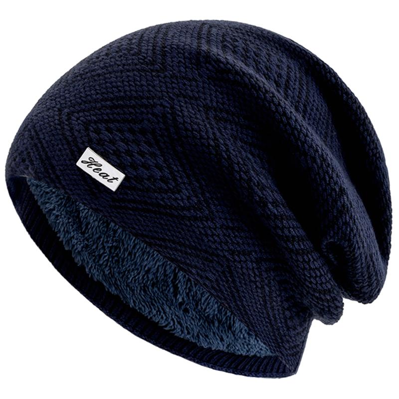 Unisex Warm Winter Hat HEAT Mark Skull Cap Diamond Grid Design Beanie Hat Thicken Winter Hats For Women Men Knit Hat