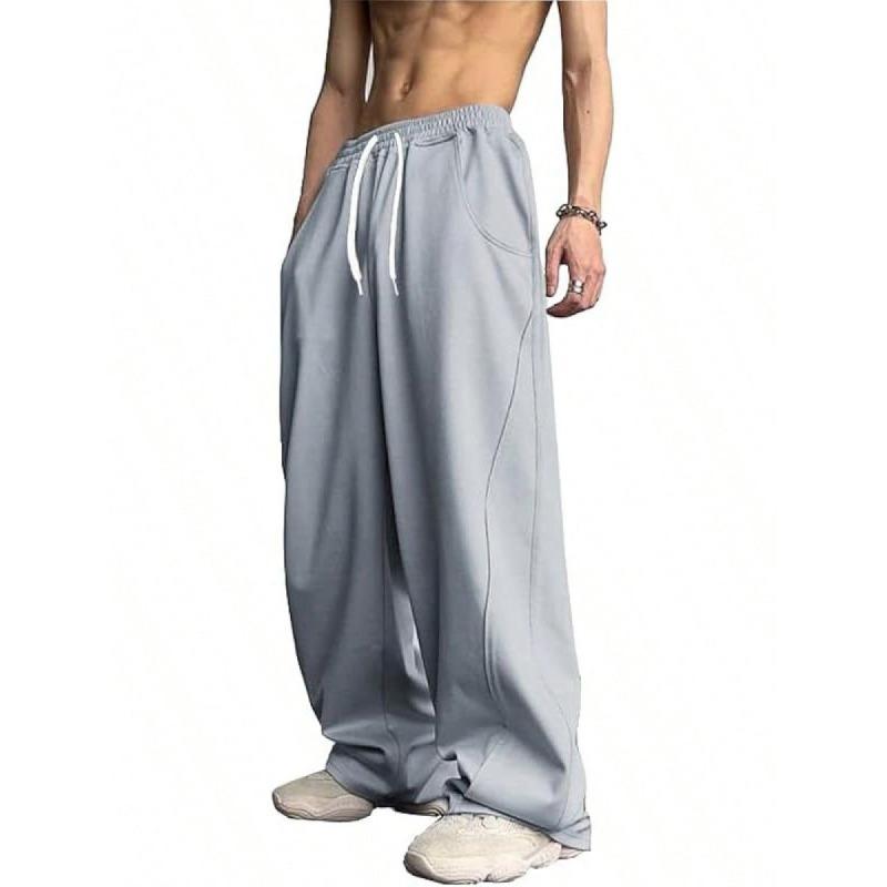 Men Drawstring Waist Wide Leg Baggy Casual Pants Streetwear Trousers S