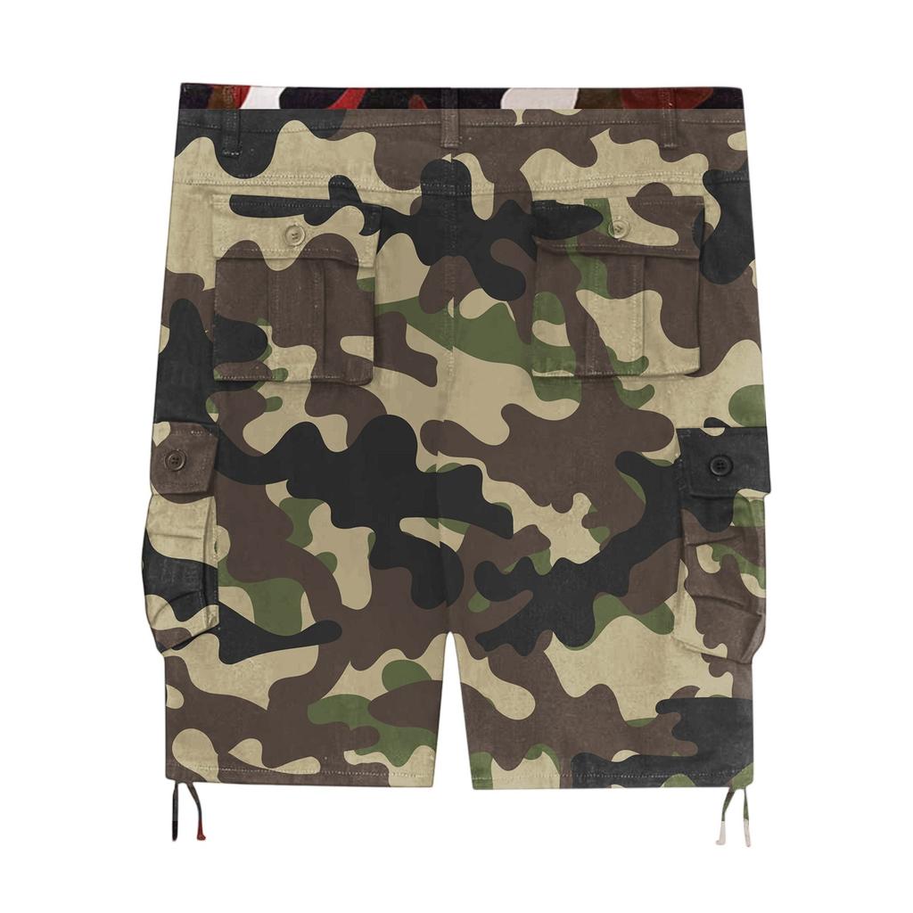 Herren Sommer Lockere Lässige Camouflage Arbeitsshorts, Übergröße Mehrfach-Taschen Mittellange Hose Ohne Gürtel