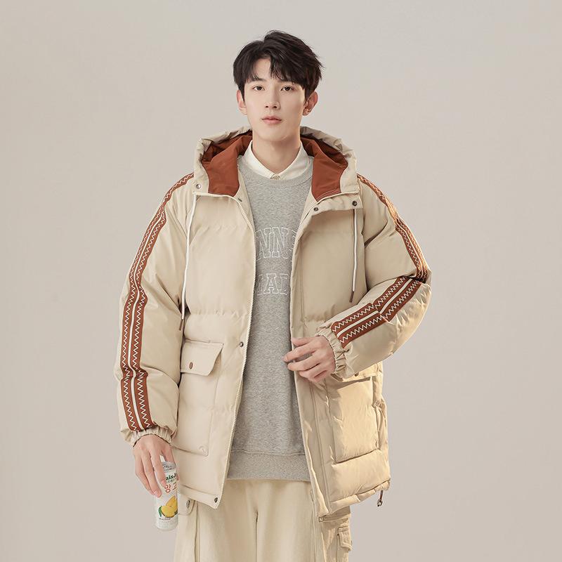 Loose Autumn and Winter Clothes Hooded Hong Kong Style Warm Bread Jacket Men's New Couple Men's Jacket Striped Color Matching