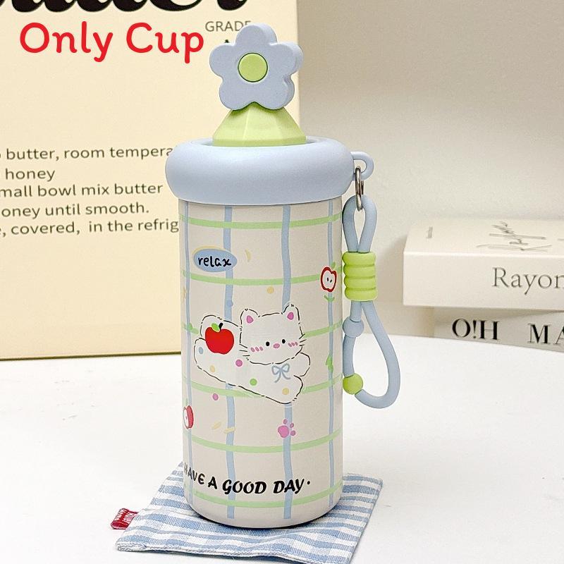 Cute Cat Theme 600ml Stainless Steel Insulated Travel Mug With Straw For Kids And Adults