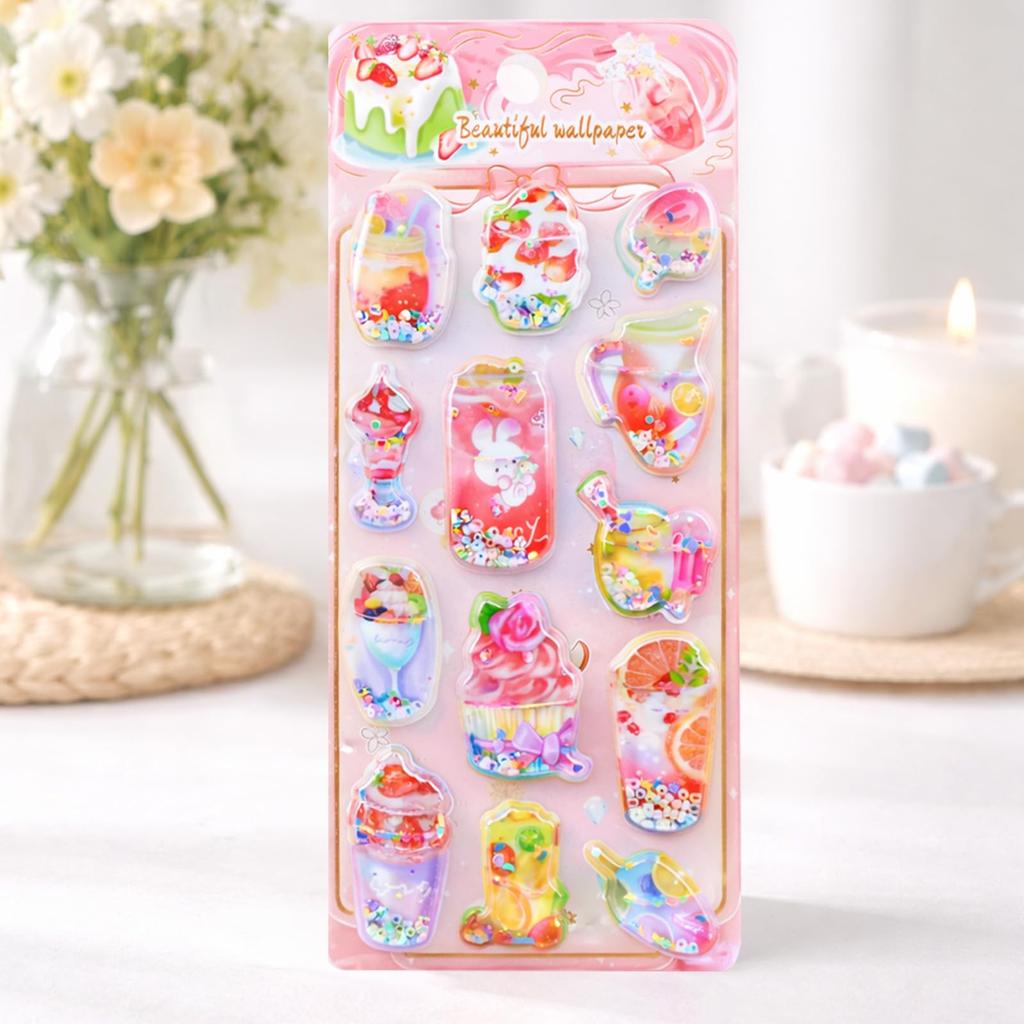 Being Oshiripunipuni Seal Cute Puffy 3D Marshmallow Squishy Sticker Water Seal 4 Sheets Cupcake Pattern